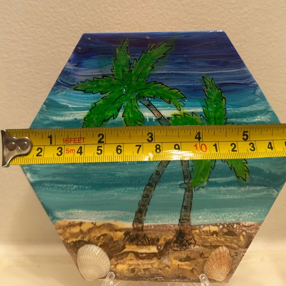 Hand Painted Palm Trees Beach Sunset Decorations tile w/easel great gift idea - Picture 2 of 3